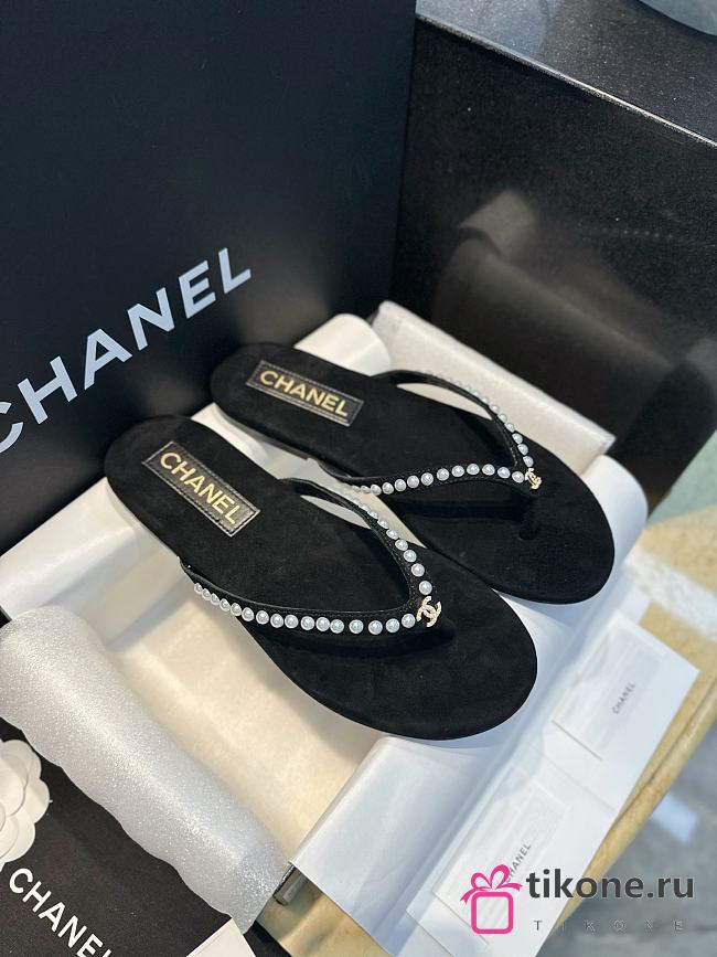 Chanel Flip Flops Velvet Black - 1
