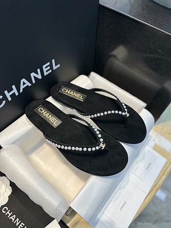 Chanel Flip Flops Velvet Black