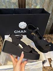 Chanel Wedge Sandals Platform Quilted Grosgrain Black 4cm  - 6