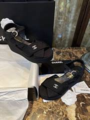 Chanel Wedge Sandals Platform Quilted Grosgrain Black 4cm  - 5