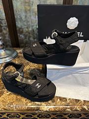 Chanel Wedge Sandals Platform Quilted Grosgrain Black 4cm  - 3