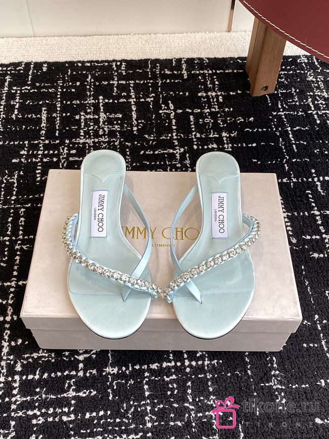 Jimmy Choo Ciela Mule 45 Light Blue Leather Ribbon Mule Sandal - 1