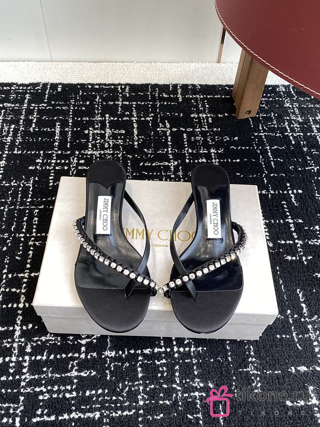 Jimmy Choo Ciela Mule 45 Black Leather Ribbon Mule Sandal - 1