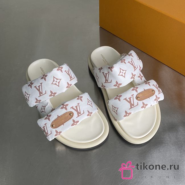 LV Pool Pillow Flat Comfort Mule Dune Beige Monogram Nylon 1AHMDU - 1