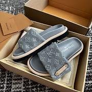 LV Pool Pillow Flat Comfort Mule Gray Monogram Denim 1AGUZY - 6