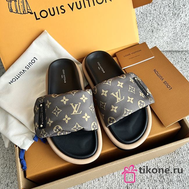 LV Pool Pillow Flat Comfort Mule Cacao Brown Monogram Nylon 1AAEBX - 1