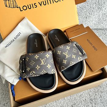 LV Pool Pillow Flat Comfort Mule Cacao Brown Monogram Nylon 1AAEBX