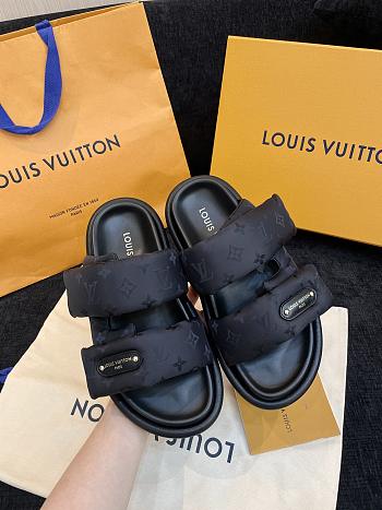 LV Pool Pillow Flat Comfort Mule Black Monogram Nylon 1AHNQU