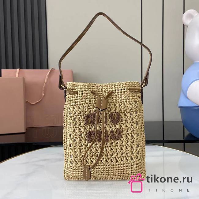 Miumiu Woven Fabric Mini Bag Beige/Cognac 5ND016 - 23x20cm - 1