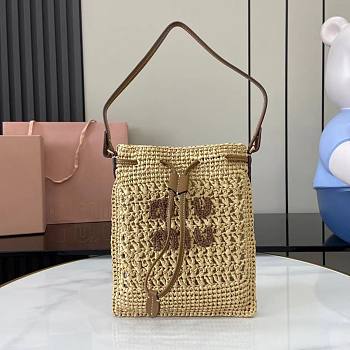 Miumiu Woven Fabric Mini Bag Beige/Cognac 5ND016 - 23x20cm
