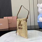 Miumiu Woven Fabric Mini Bag Beige/Cognac 5ND016 - 23x20cm - 4