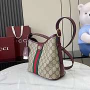 Gucci Ophidia Small Shoulder Bag In Beige And Rosso Ancora Red GG Fabric - 23x21x12cm - 2