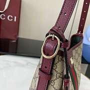 Gucci Ophidia Small Shoulder Bag In Beige And Rosso Ancora Red GG Fabric - 23x21x12cm - 3