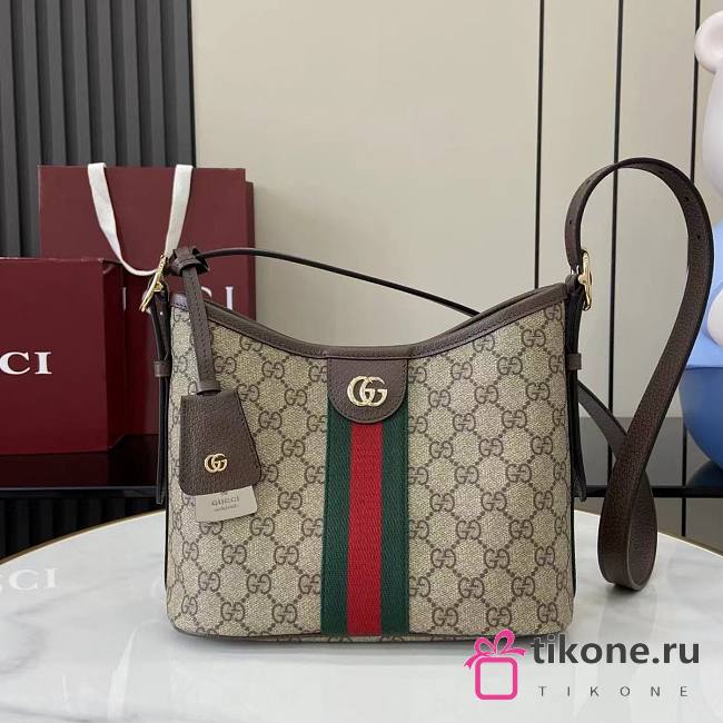 Gucci Ophidia Small Shoulder Bag In Beige And Brown GG Fabric - 23x21x12cm - 1