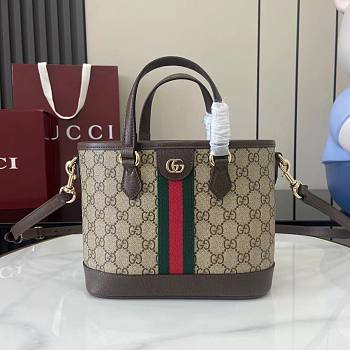 Gucci Ophidia Small Tote Bag In Beige Dark Brown GG Monogram Brown Leather - 22.5x17x11cm