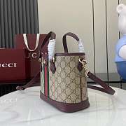 Gucci Ophidia Small Tote Bag In Beige Dark Brown GG Monogram Rosso Ancora Red Leather - 22.5x17x11cm - 4