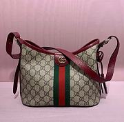Gucci Ophidia Small Shoulder Bag In Beige And Rosso Ancora Red GG Fabric - 23x21x12cm - 1