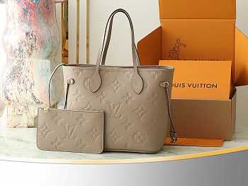 LV Neverfull MM Monogram Empreinte Leather Tourterelle Gray M45686 - 31x28x14cm 