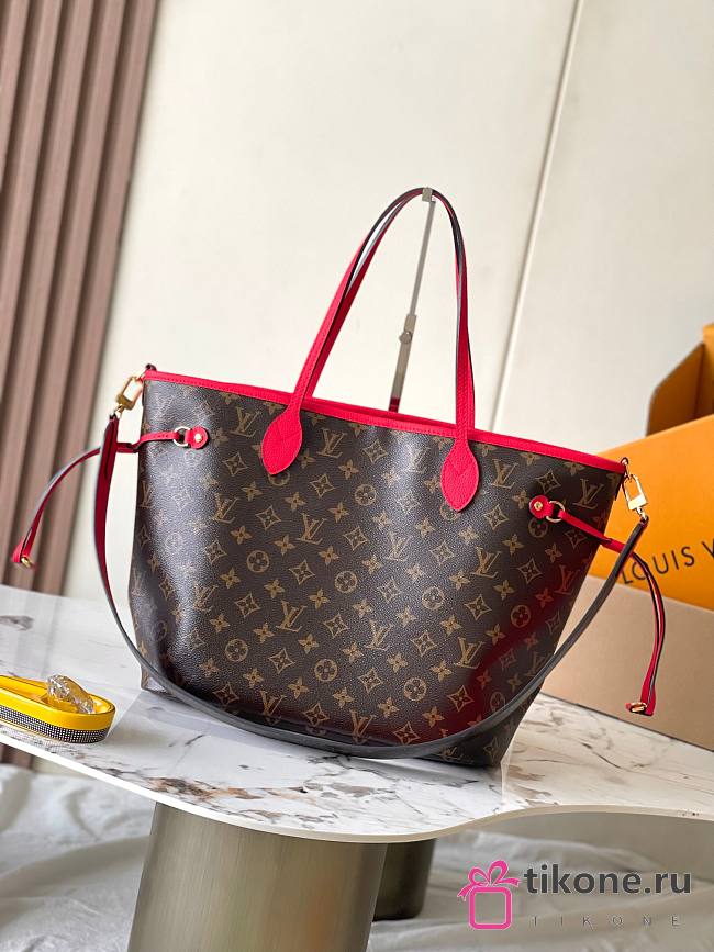 LV Neverfull Bandouliere Inside Out MM Monogram Canvas Sari Red M12708 - 31x28x14cm - 1