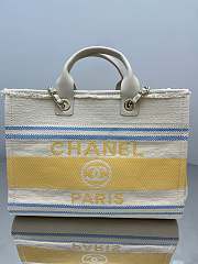 Chanel Shopping Bag Cotton Canvas & Metallic Gold Cream White Blue & Yellow - 38cm - 1