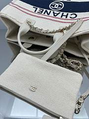 Chanel Shopping Bag Cotton Canvas & Metallic Gold Cream White Red & Navy - 38cm - 2