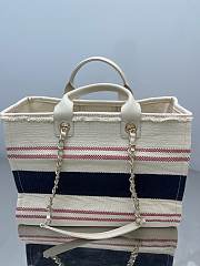 Chanel Shopping Bag Cotton Canvas & Metallic Gold Cream White Red & Navy - 38cm - 3