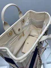 Chanel Shopping Bag Cotton Canvas & Metallic Gold Cream White Red & Navy - 38cm - 4