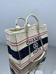 Chanel Shopping Bag Cotton Canvas & Metallic Gold Cream White Red & Navy - 38cm - 5