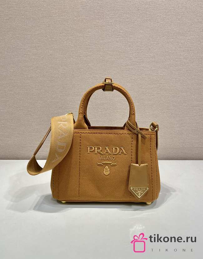 Prada Linen Blend Mini Handbag Cognac 1BA038 - 22x15x13cm - 1