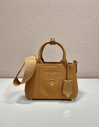 Prada Linen Blend Mini Handbag Cognac 1BA038 - 22x15x13cm