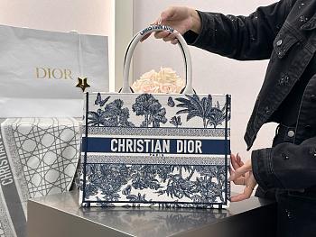 Dioriviera Medium Dior Book Tote White and Blue Toile de Jouy Palms Embroidery - 36x27.5x16.5cm