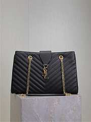 YSL Grain De Poudre Matelasse Chevron Monogram Shopping Bag Black - 33x22x15cm - 1