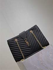 YSL Grain De Poudre Matelasse Chevron Monogram Shopping Bag Black - 33x22x15cm - 4