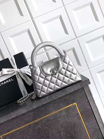 Chanel 25 Metallic Calfskin Silver Kelly Bag - 13x19x7cm