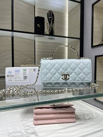 Chanel Clutch With Chain Grained Calfskin & Gold-Tone Metal Light Blue - 19cm