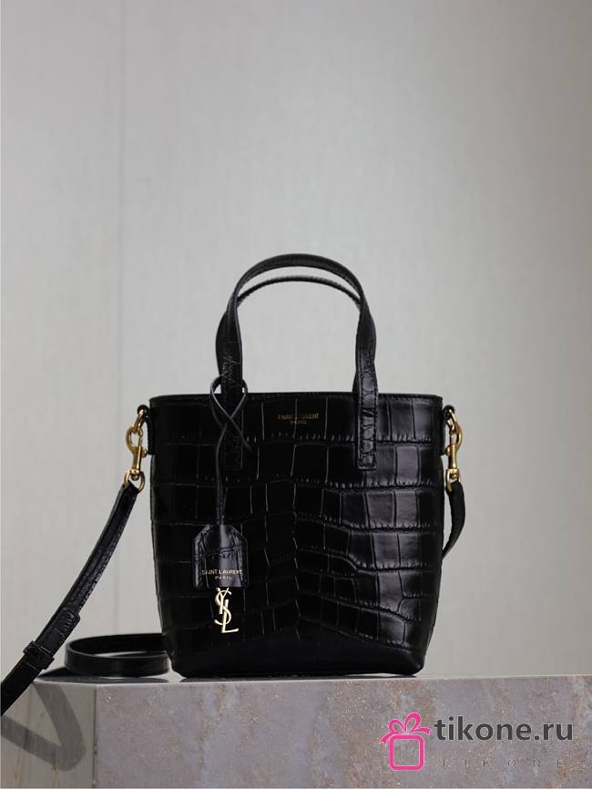 YSL Mini Toy Shopping in Crocodile Embossed Leather Black - 18x17x8cm - 1
