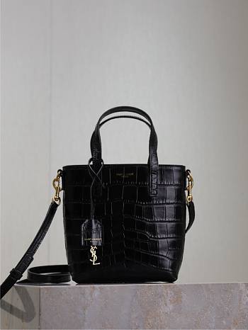 YSL Mini Toy Shopping in Crocodile Embossed Leather Black - 18x17x8cm