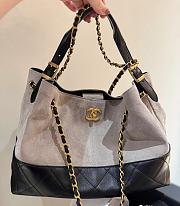 Chanel Small Tote Suede Calfskin Shiny Lambskin & Gold-Tone Metal Gray & Black - 36x24x14cm - 1
