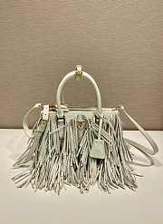 Prada Galleria Small Leather Bag With Fringe White 1BA896 - 24.5x18.5x11cm - 1