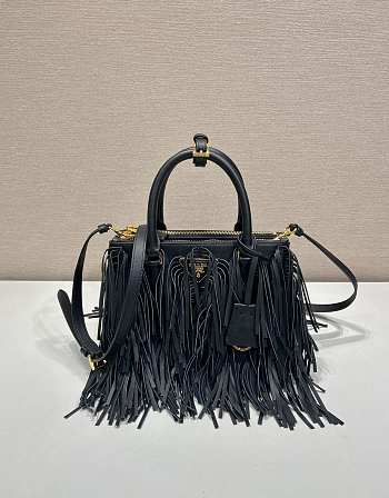 Prada Galleria Small Leather Bag With Fringe Black 1BA896 - 24.5x18.5x11cm