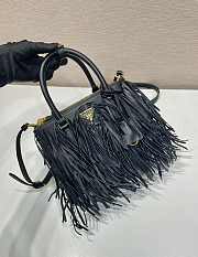Prada Galleria Small Leather Bag With Fringe Black 1BA896 - 24.5x18.5x11cm - 6