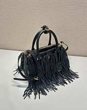 Prada Galleria Small Leather Bag With Fringe Black 1BA896 - 24.5x18.5x11cm - 4