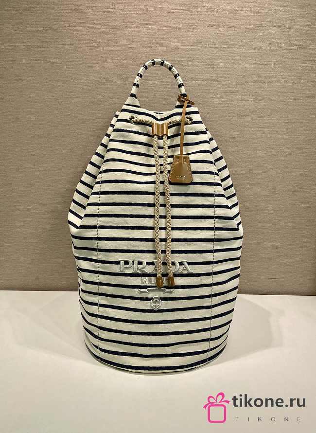 Prada Striped Canvas Drawstring Duffel Bag Ivory/Blue 2VY011 - 55x34x34 - 1