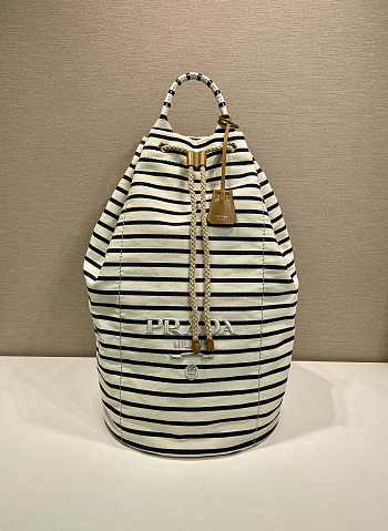 Prada Striped Canvas Drawstring Duffel Bag Ivory/Blue 2VY011 - 55x34x34