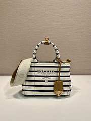 Prada Jardiniere Striped Cotton Canvas Mini Bag Ivory/Blue 1BA038 - 22x15x13cm - 1