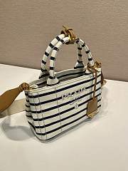 Prada Jardiniere Striped Cotton Canvas Mini Bag Ivory/Blue 1BA038 - 22x15x13cm - 6
