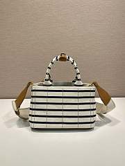 Prada Jardiniere Striped Cotton Canvas Mini Bag Ivory/Blue 1BA038 - 22x15x13cm - 2