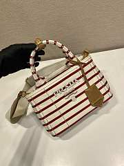 Prada Jardiniere Striped Cotton Canvas Mini Bag Ivory/Red 1BA038 - 22x15x13cm - 6