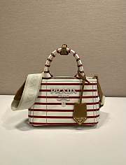 Prada Jardiniere Striped Cotton Canvas Mini Bag Ivory/Red 1BA038 - 22x15x13cm - 5