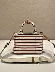 Prada Jardiniere Striped Cotton Canvas Mini Bag Ivory/Red 1BA038 - 22x15x13cm - 4